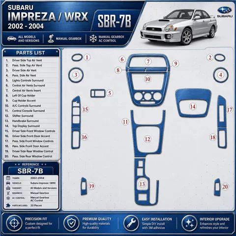 Subaru Impreza/WRX 2002-2004 cambio manuale; cambio manuale comandi climatizzatore kit rivestimento cruscotto e interni 3D