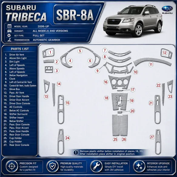 Subaru Tribeca 2006-in poi set completo; cambio automatico kit rivestimento cruscotto e interni 3D