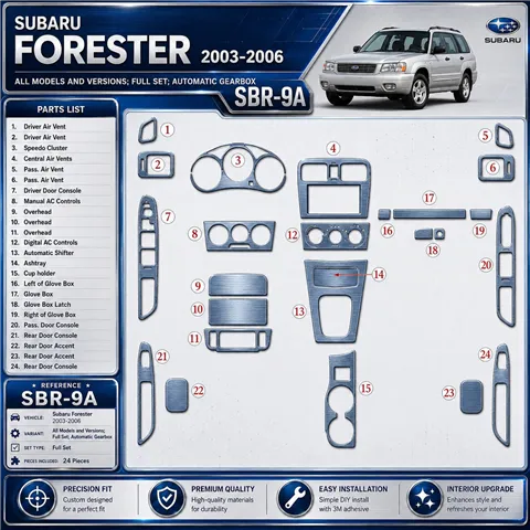 Subaru Forester 2003-2006 set completo; cambio automatico kit rivestimento cruscotto e interni 3D