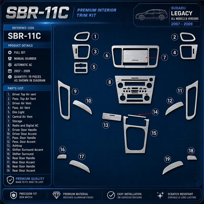 Subaru Legacy 2007-2009 set completo; cambio manuale; Automatic AC kit rivestimento cruscotto e interni 3D