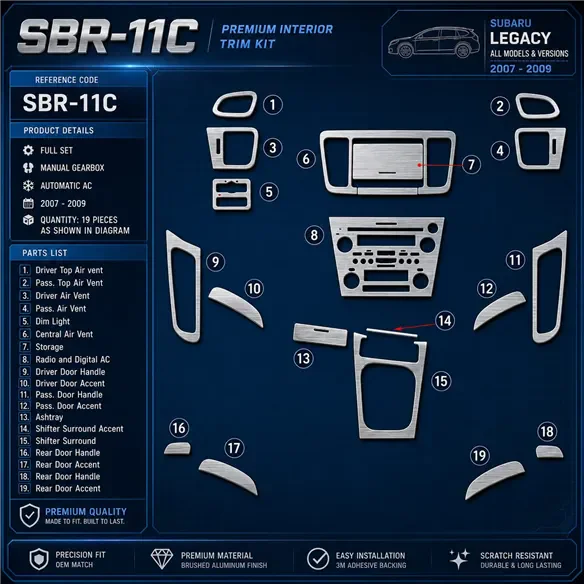 Subaru Legacy 2007-2009 set completo; cambio manuale; Automatic AC kit rivestimento cruscotto e interni 3D