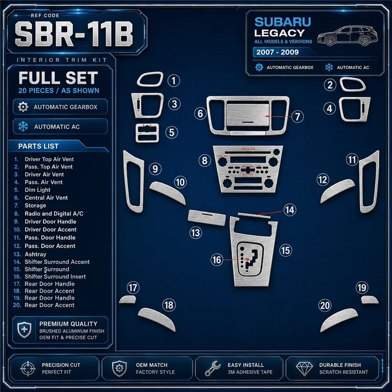 Subaru Legacy 2007-2009 set completo; cambio automatico; Automatic AC kit rivestimento cruscotto e interni 3D