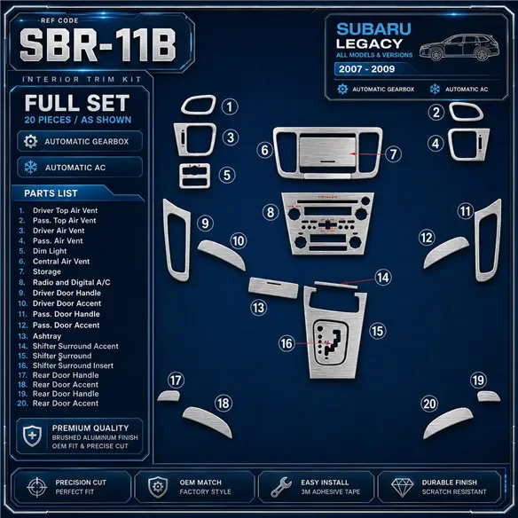 Subaru Legacy 2007-2009 set completo; cambio automatico; Automatic AC kit rivestimento cruscotto e interni 3D