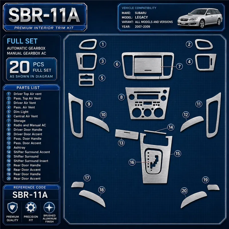 Subaru Legacy 2007-2009 set completo; cambio automatico; cambio manuale AC kit rivestimento cruscotto e interni 3D