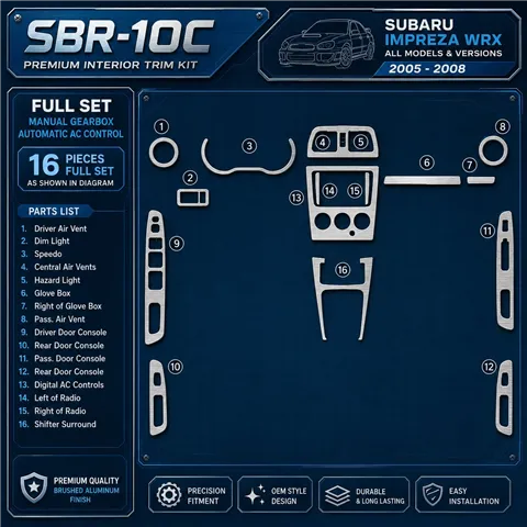 Subaru Impreza WRX 2005-2008 set completo; cambio manuale; Automatic comandi climatizzatore kit rivestimento cruscotto e interni