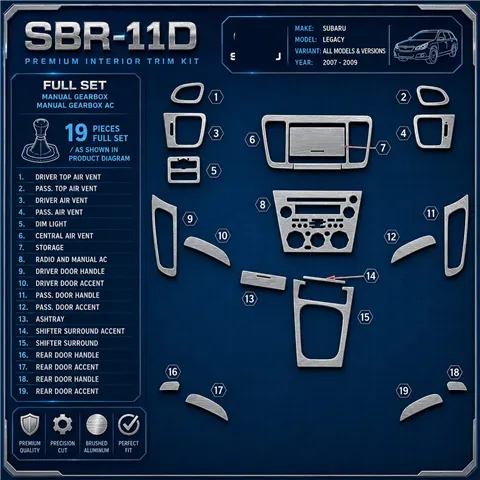 Subaru Legacy 2007-2009 set completo; cambio manuale; cambio manuale AC kit rivestimento cruscotto e interni 3D