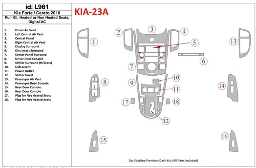 KIA Cerato 2010-2011 Full Set, Sedan Cruscotto BD Rivestimenti interni