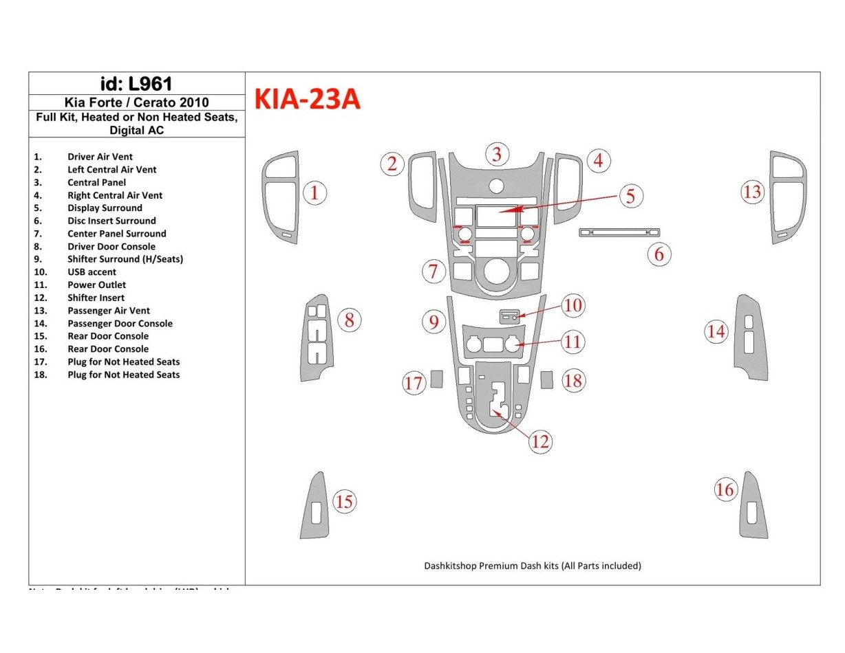KIA Cerato 2010-2011 Full Set, Sedan Cruscotto BD Rivestimenti interni