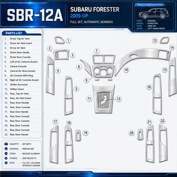 Subaru Forester 2009-in poi set completo; cambio automatico kit rivestimento cruscotto e interni 3D