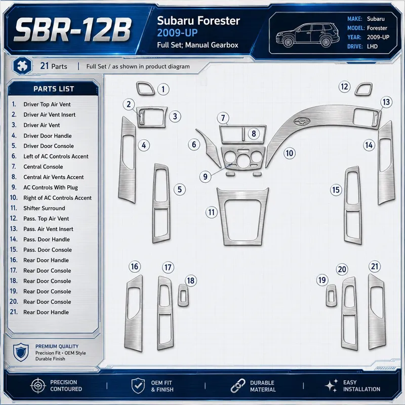 Subaru Forester 2009-in poi set completo; cambio manuale kit rivestimento cruscotto e interni 3D