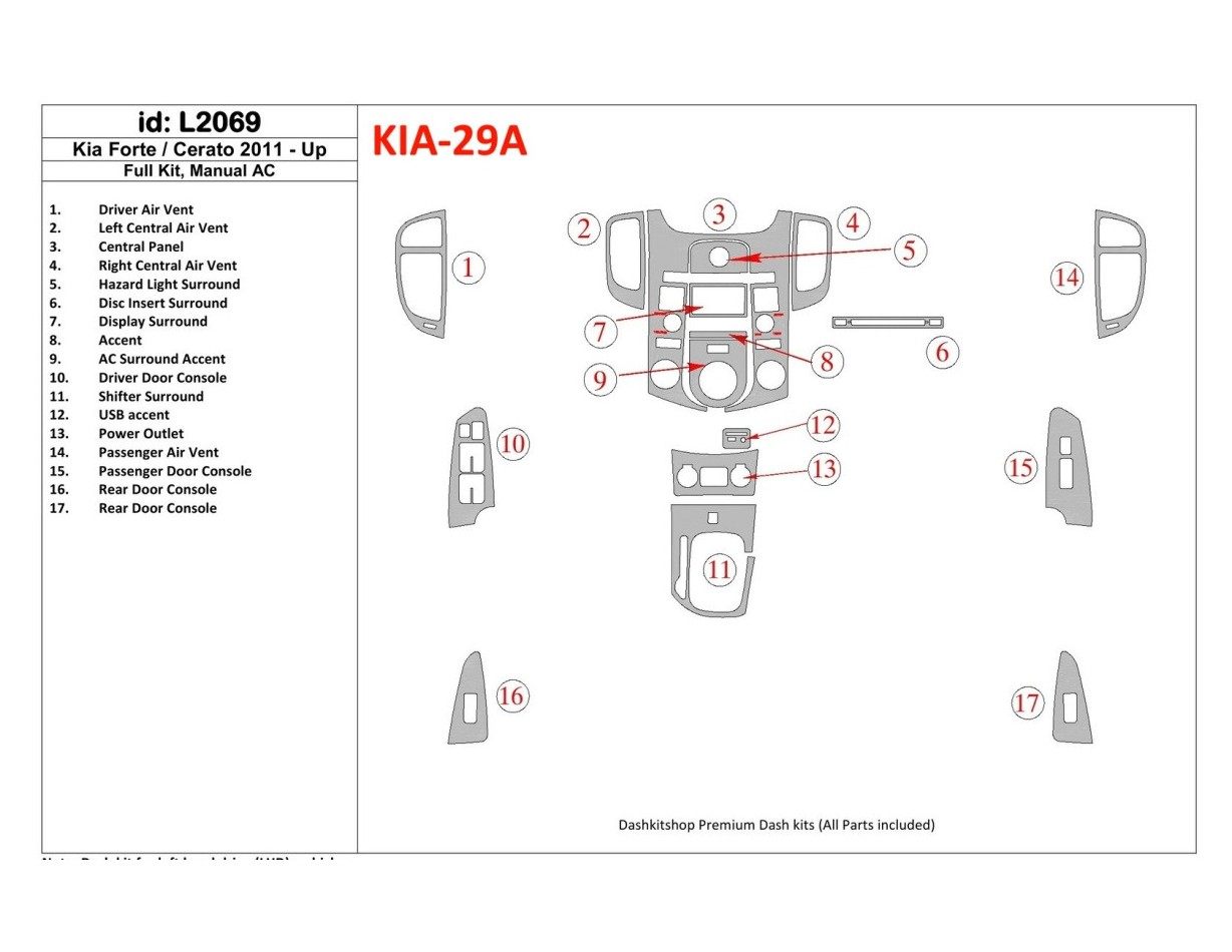 KIA Cerato 2011-UP Full Set, Aircondition Cruscotto BD Rivestimenti interni