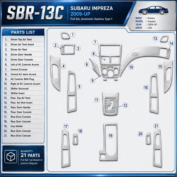 Subaru Impreza 2009-in poi set completo; cambio automatico Type 1 kit rivestimento cruscotto e interni 3D