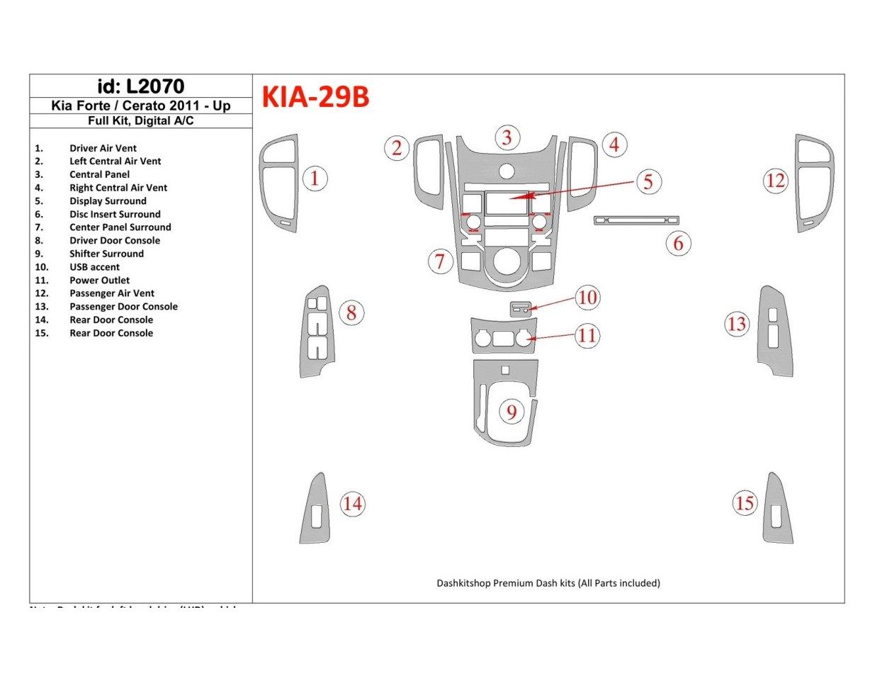 KIA Cerato 2011-UP Full Set, Climate-Control Cruscotto BD Rivestimenti interni KIA Cerato 2011-UP Full Set, Climate-Control Cruscotto BD Rivestimenti interni