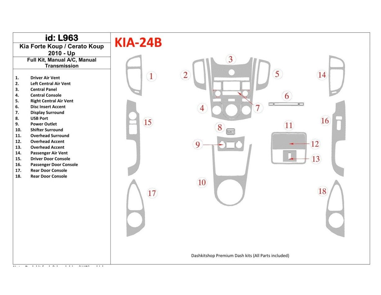 KIA Cerato Koup 2010-UP Full Set, Aircondition, Manual Gear Box Cruscotto BD Rivestimenti interni KIA Cerato Koup 2010-UP Full Set, Aircondition, Manual Gear Box Cruscotto BD Rivestimenti interni