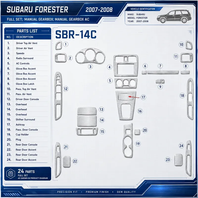 Subaru Forester 2007-2008 set completo; cambio manuale; cambio manuale AC kit rivestimento cruscotto e interni 3D
