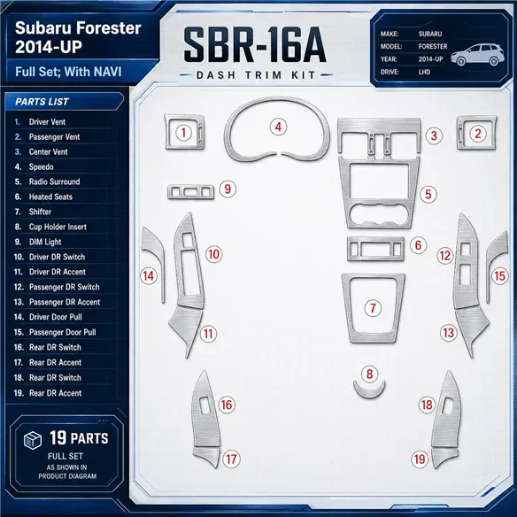 Subaru Forester 2014-in poi set completo; con navigatore kit rivestimento cruscotto e interni 3D