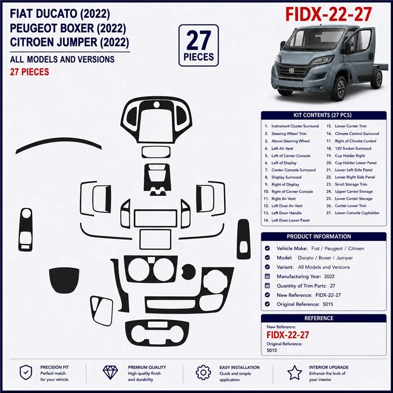 Fiat Ducato 2022 kit cruscotto 3D, 27 pezzi