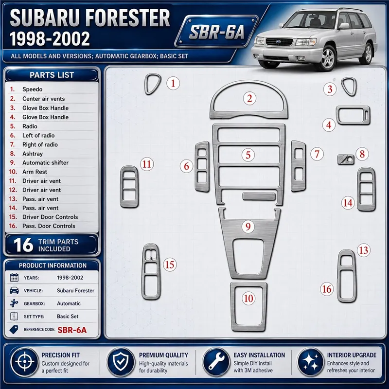 Subaru Forester 1998-2002 cambio automatico; Basic Set kit rivestimento cruscotto e interni 3D 16 pezzi