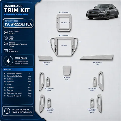 Subaru WRX 2022-2023 Sedan kit rivestimento cruscotto e interni 3D 4 pezzi
