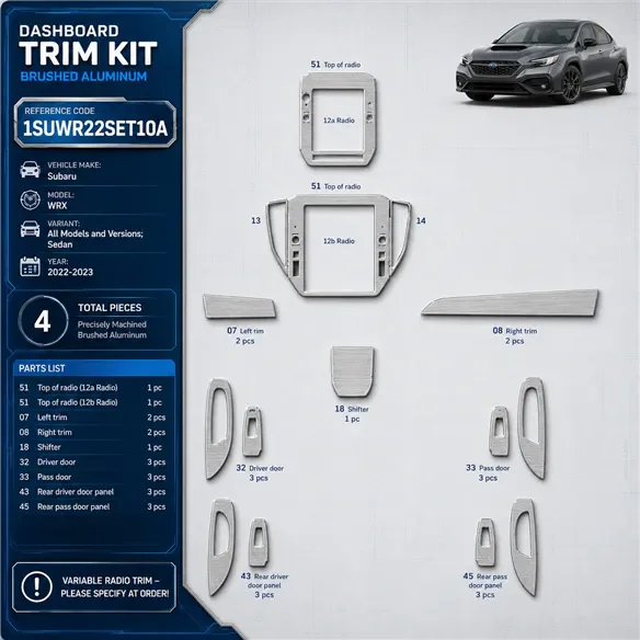 Subaru WRX 2022-2023 Sedan kit rivestimento cruscotto e interni 3D 4 pezzi
