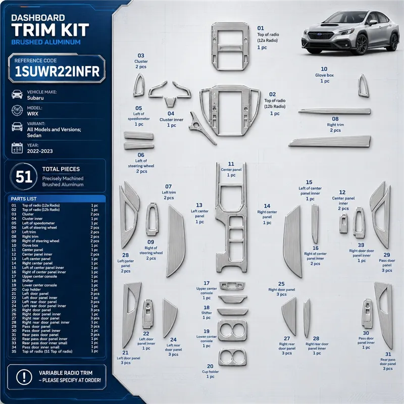 Subaru WRX 2022-2023 Sedan kit rivestimento cruscotto e interni 3D 51 pezzi