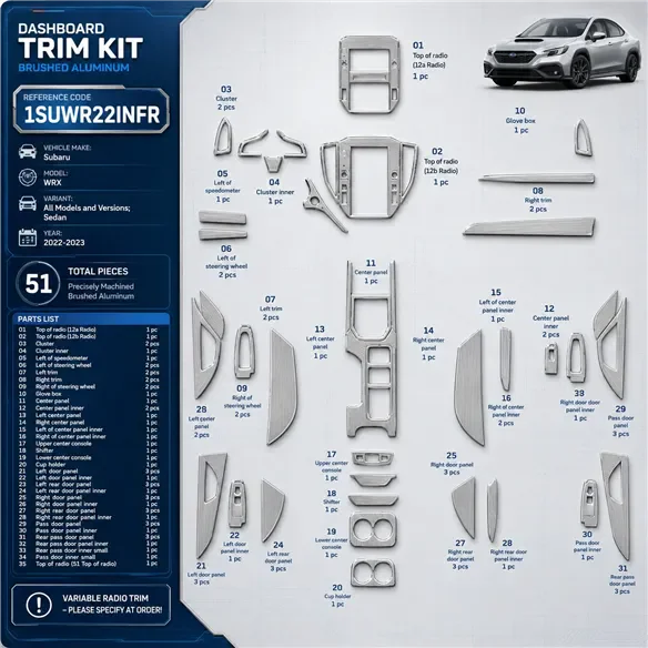 Subaru WRX 2022-2023 Sedan kit rivestimento cruscotto e interni 3D 51 pezzi
