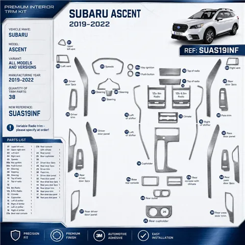 Subaru Ascent 2019-2022 set completo kit rivestimento cruscotto e interni 3D 37 pezzi