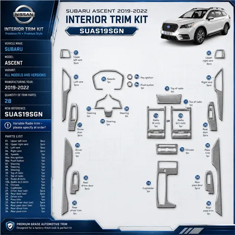 Subaru Ascent 2019-2022 set completo kit rivestimento cruscotto e interni 3D 28 pezzi