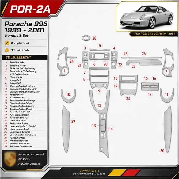 Porsche 996 1999-2001 set completo kit rivestimento cruscotto e interni 3D