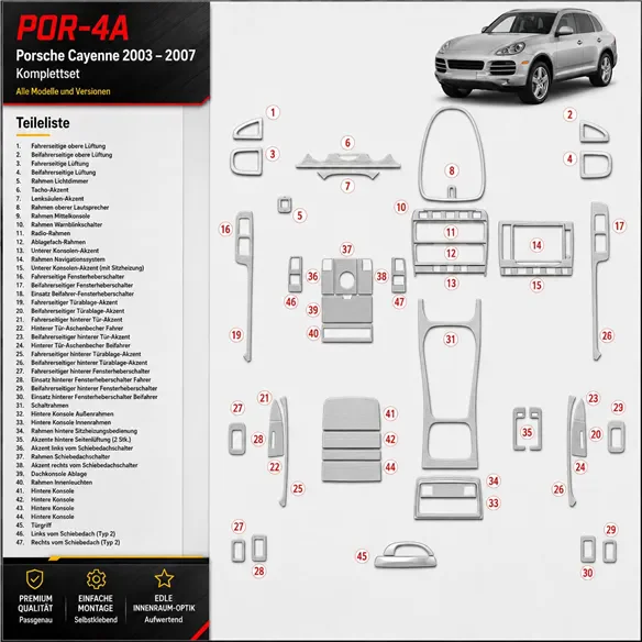 Porsche Cayenee 2003-in poi con or senza navigatore kit rivestimento cruscotto e interni 3D