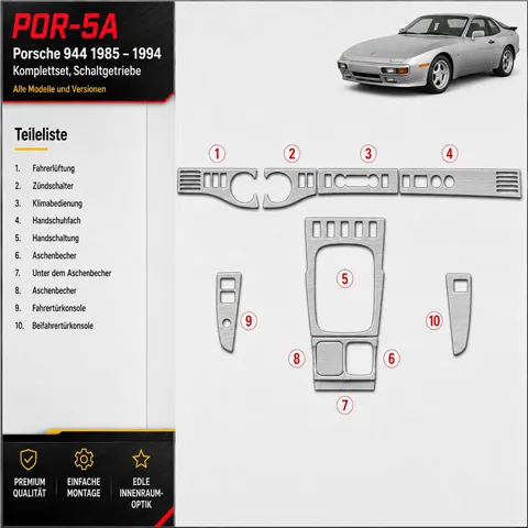 Porsche 944 1985-1994 set completo kit rivestimento cruscotto e interni 3D