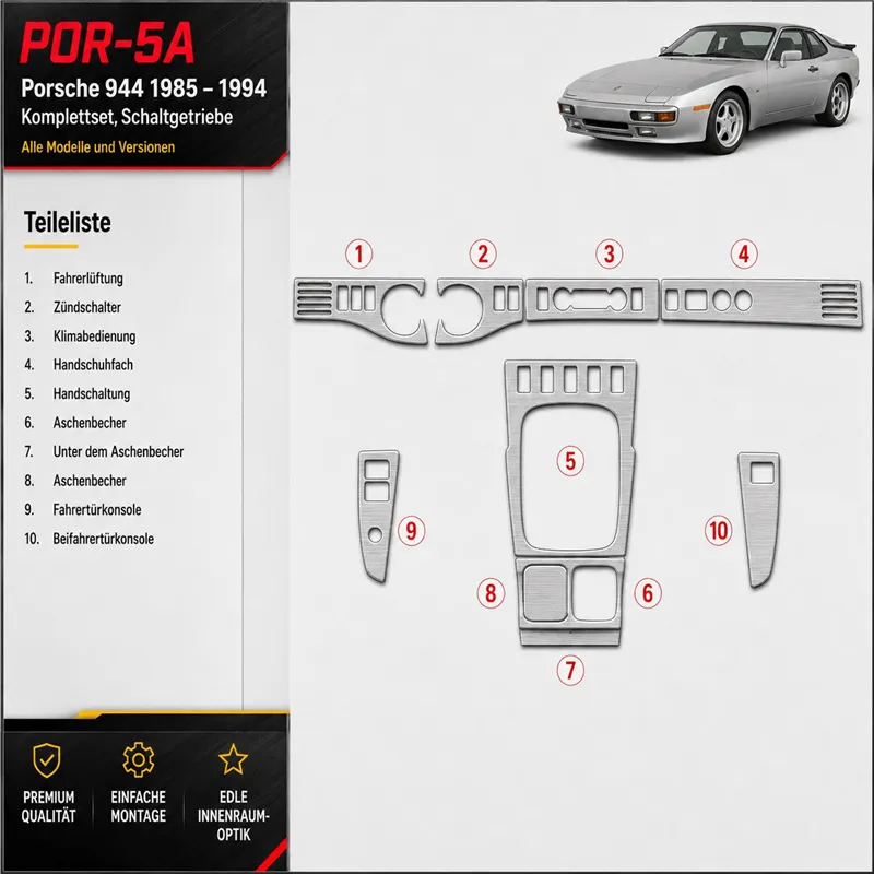 Porsche 944 1985-1994 set completo kit rivestimento cruscotto e interni 3D
