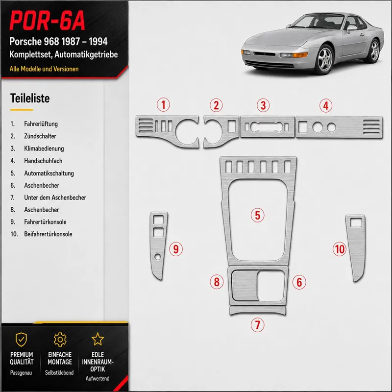 Porsche 968 1987-1994 set completo; cambio automatico kit rivestimento cruscotto e interni 3D