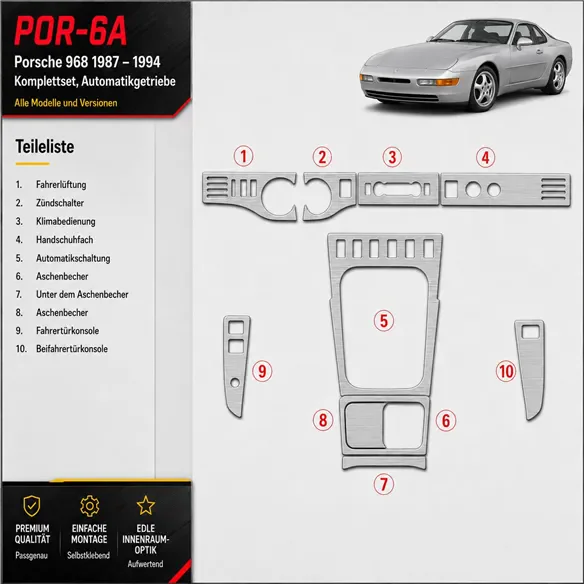 Porsche 968 1987-1994 set completo; cambio automatico kit rivestimento cruscotto e interni 3D