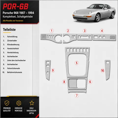 Porsche 968 1987-1994 set completo; cambio manuale kit rivestimento cruscotto e interni 3D