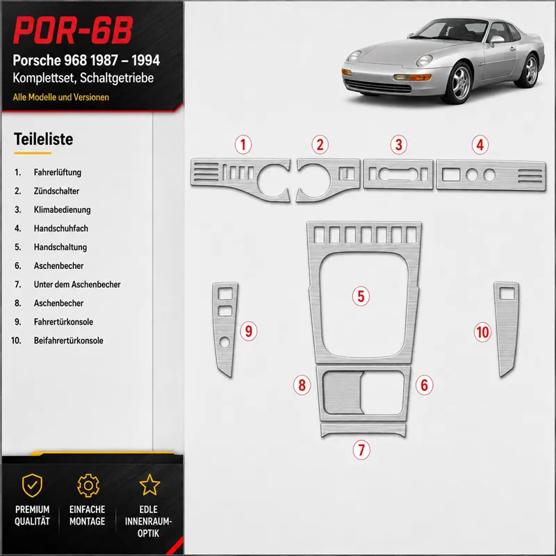 Porsche 968 1987-1994 set completo; cambio manuale kit rivestimento cruscotto e interni 3D