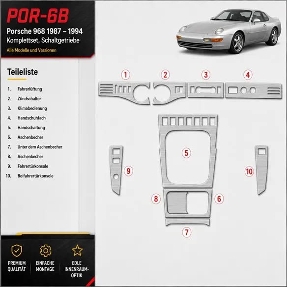 Porsche 968 1987-1994 set completo; cambio manuale kit rivestimento cruscotto e interni 3D