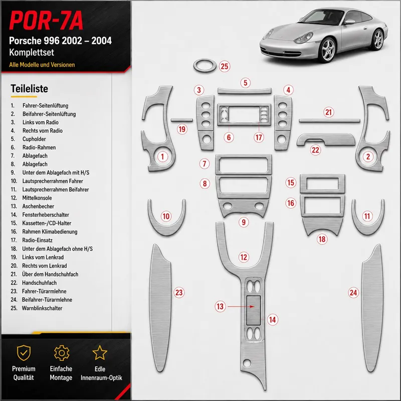 Porsche 996 2002-2004 set completo kit rivestimento cruscotto e interni 3D