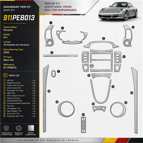 Porsche 911 2002 Basic Set kit rivestimento cruscotto e interni 3D