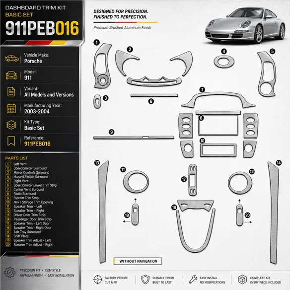 Porsche 911 2003-2004 Basic Set kit rivestimento cruscotto e interni 3D