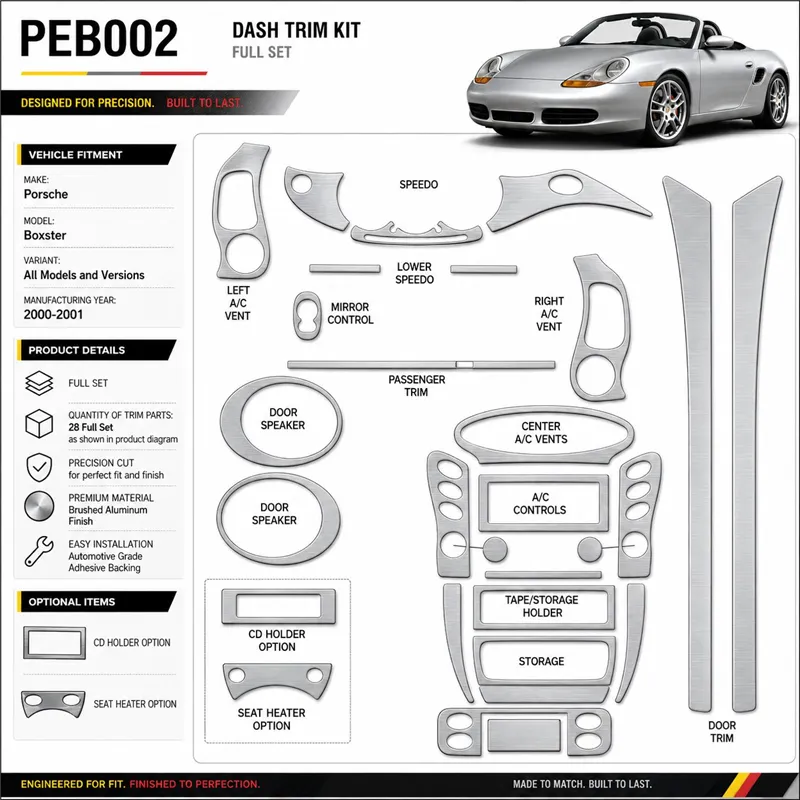 Porsche Boxster 2000-2001 set completo kit rivestimento cruscotto e interni 3D