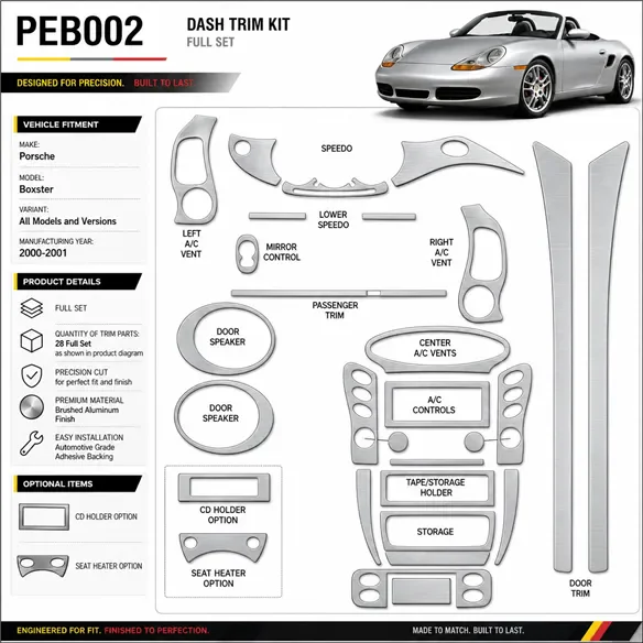 Porsche Boxster 2000-2001 set completo kit rivestimento cruscotto e interni 3D