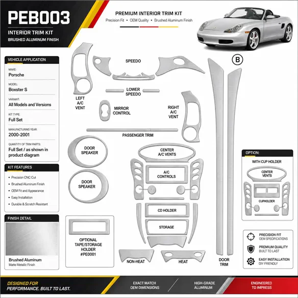 Porsche Boxster S 2000-2001 set completo kit rivestimento cruscotto e interni 3D