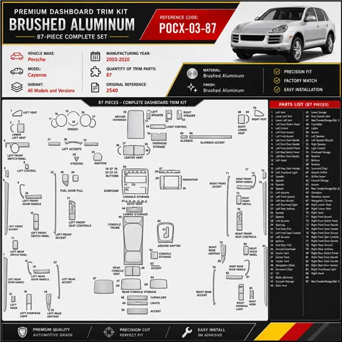 Porsche Cayenne 2003-2010 kit rivestimento cruscotto e interni 3D 87 pezzi