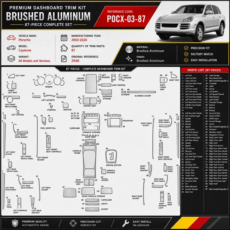 Porsche Cayenne 2003-2010 kit rivestimento cruscotto e interni 3D 87 pezzi