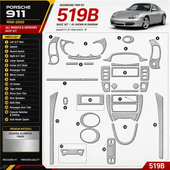 Porsche 911 1999-2000 Basic Set kit rivestimento cruscotto e interni 3D