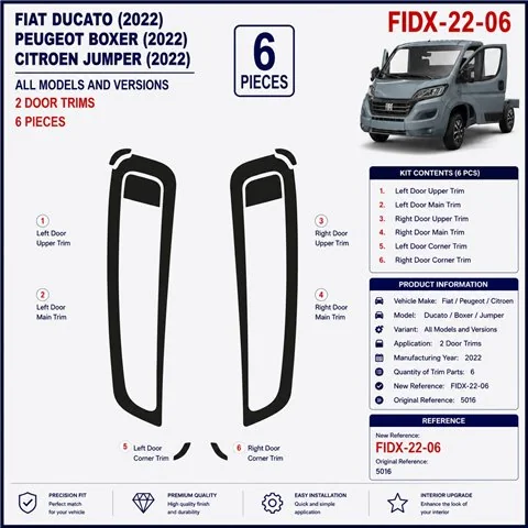 Fiat Ducato 2022 porte kit cruscotto 3D, 6 pezzi 2