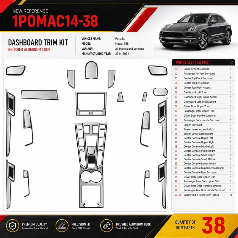 Porsche Macan 2014-2021 kit rivestimento cruscotto e interni 3D 38 pezzi