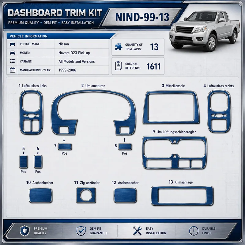 Nissan Navara D23 Pick-up 1999-2006 kit rivestimento cruscotto e interni 3D 13 pezzi