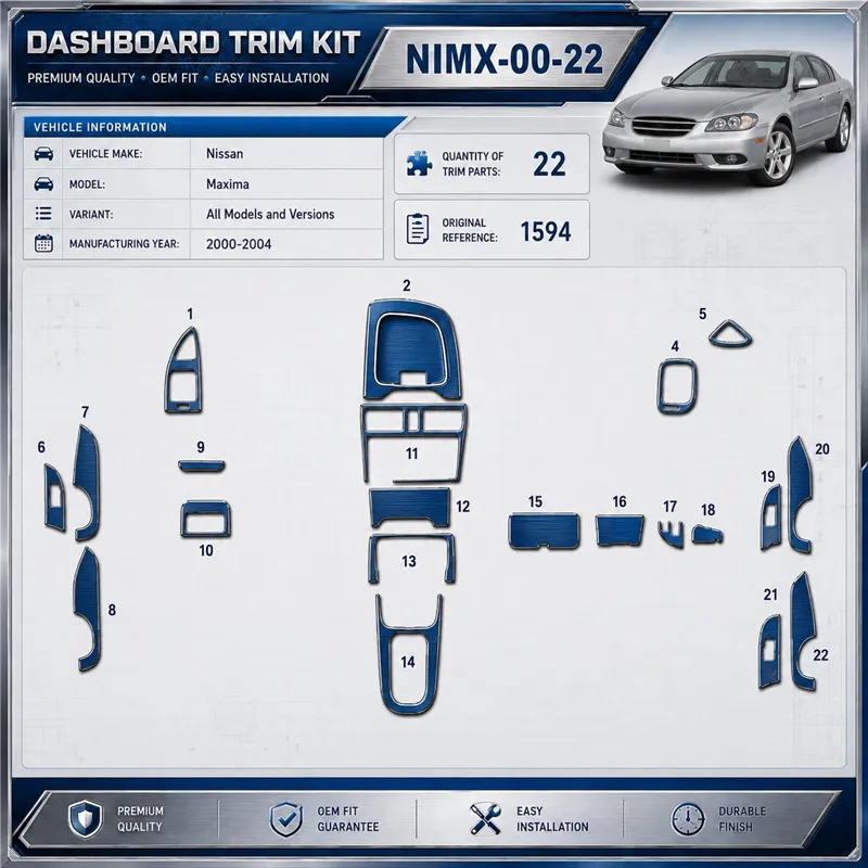 Nissan Maxima 2000-2004 kit rivestimento cruscotto e interni 3D 22 pezzi